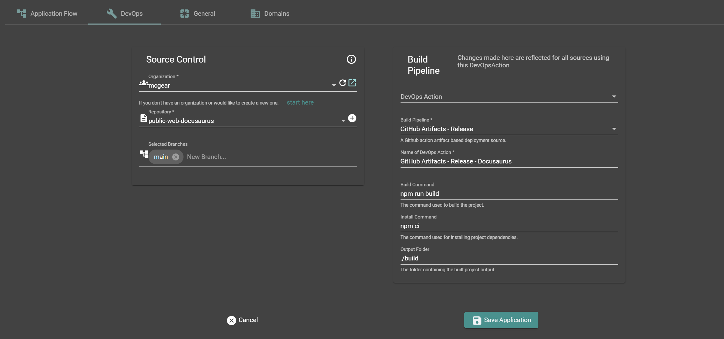 docusaurus source control config