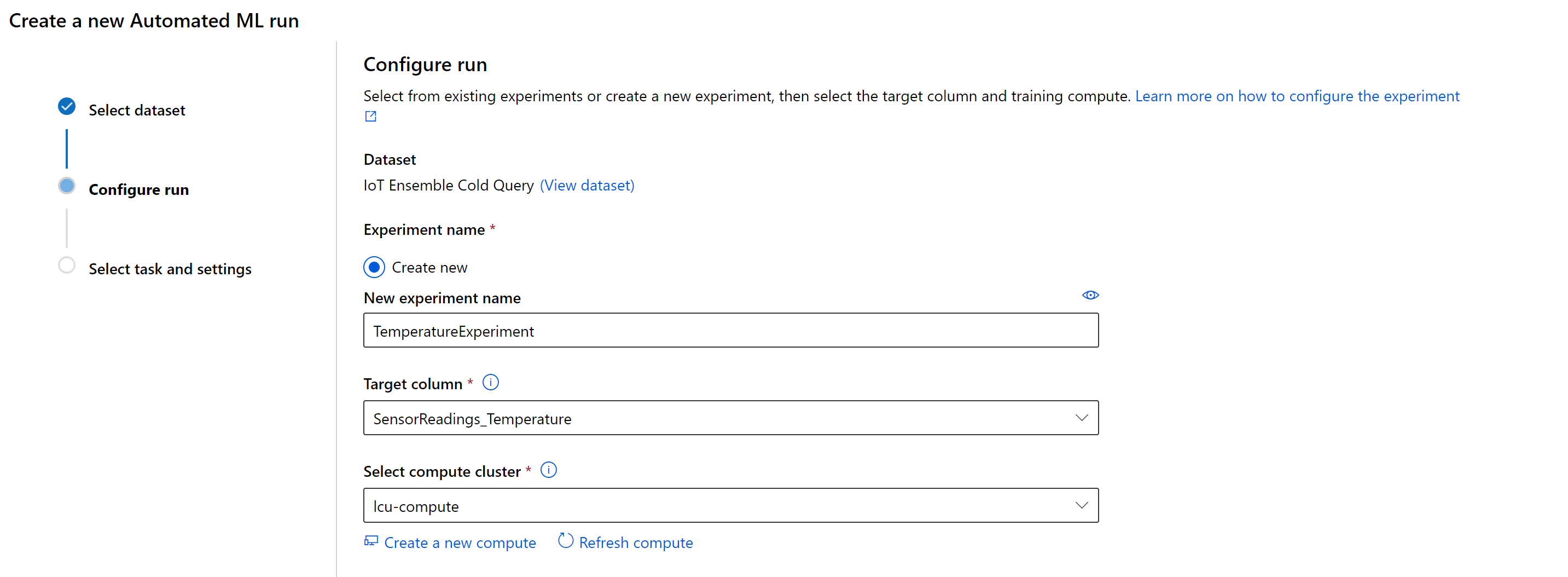 Azure ML Automated ML Run Configure