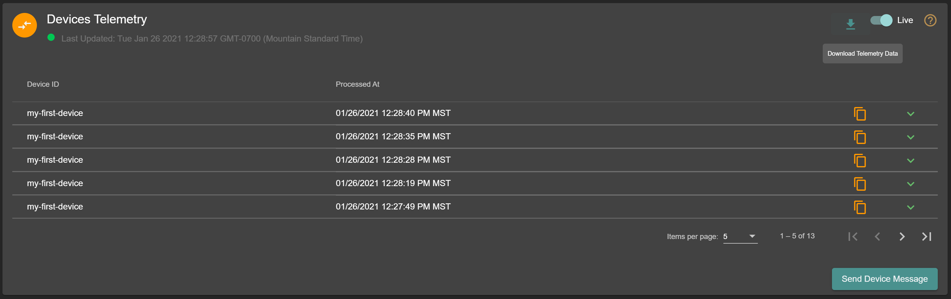 Dashboard First Device Telemetry