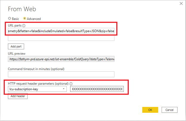 Power BI From web Advanced Enter Values